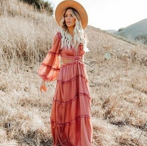 Spoiled Ruffle Tiered Cutout Maxi Dress - Mauve